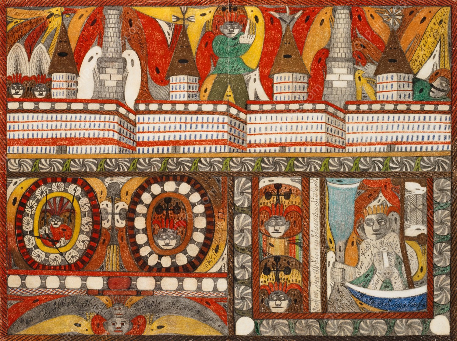 Die furchtbare Riesen Brunst Deer Riesen Stadt, Mutter Kohrn, Ost Wand Hall  by Adolf Wolfli - Hand-Painted Oil Painting Reproduction