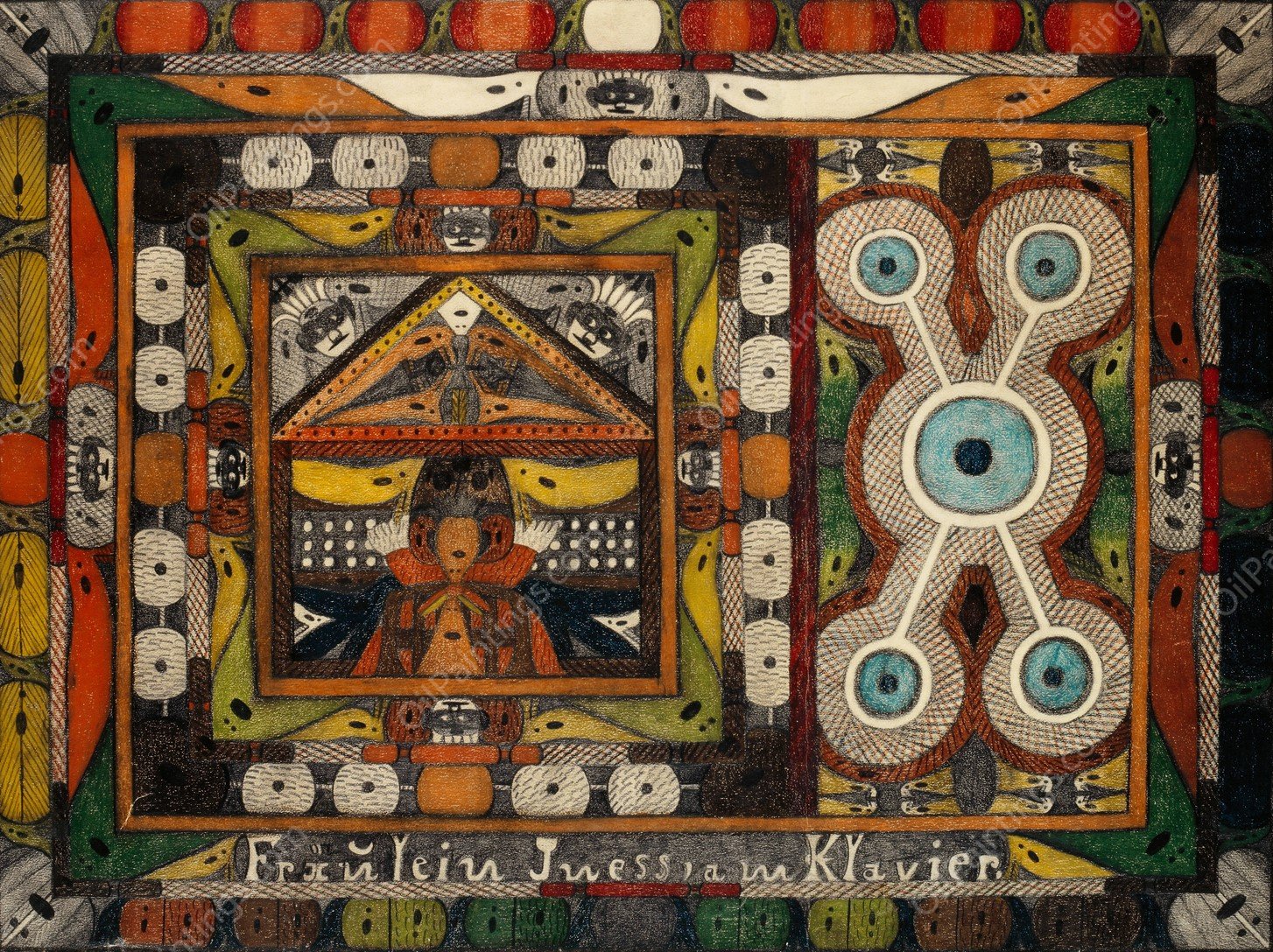 Fraulein Iness, am Klavier  by Adolf Wolfli - Hand-Painted Oil Painting Reproduction