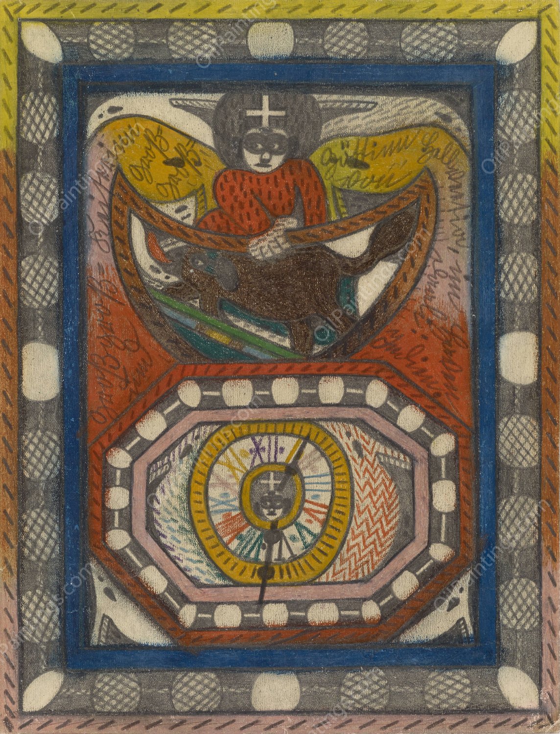 Gros Keiserinn und Gros Gros Gottinn Hellveetia, im Haven von Daali; Indien  by Adolf Wolfli - Hand-Painted Oil Painting Reproduction