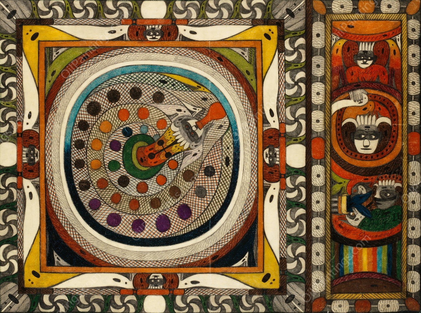 Netz Schlange, vom Wili Wald, Skt. Adolf Thurm, Hoof Ring, Uhrwald, in Amerika  by Adolf Wolfli - Hand-Painted Oil Painting Reproduction