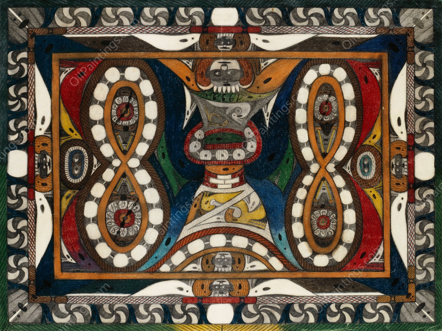 Wand Uhr Schlange  by Adolf Wolfli - Hand-Painted Oil Painting Reproduction