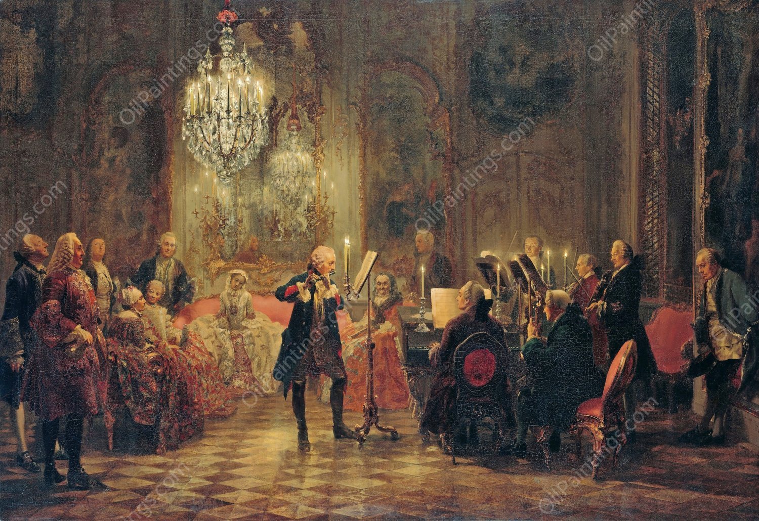 A Flute Concert of Frederick the Great at Sanssouci by Adolph Von Menzel - Hand-Painted Oil Painting Reproduction