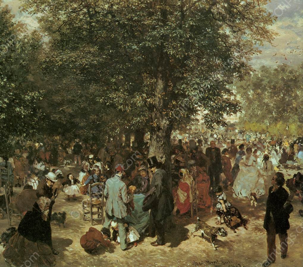 Afternoon at the Tuileries Garden by Adolph Von Menzel - Hand-Painted Oil Painting Reproduction