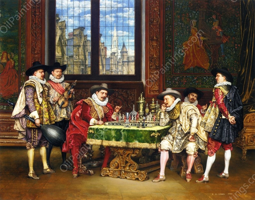 The Chess Players by Adolphe Alexandre Lesrel - Hand-Painted Oil Painting Reproduction