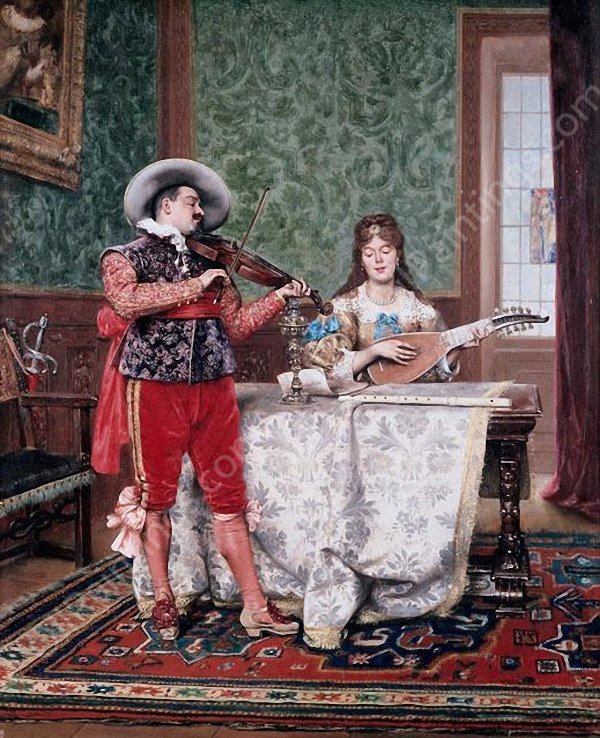 The Duet by Adolphe Alexandre Lesrel - Hand-Painted Oil Painting Reproduction