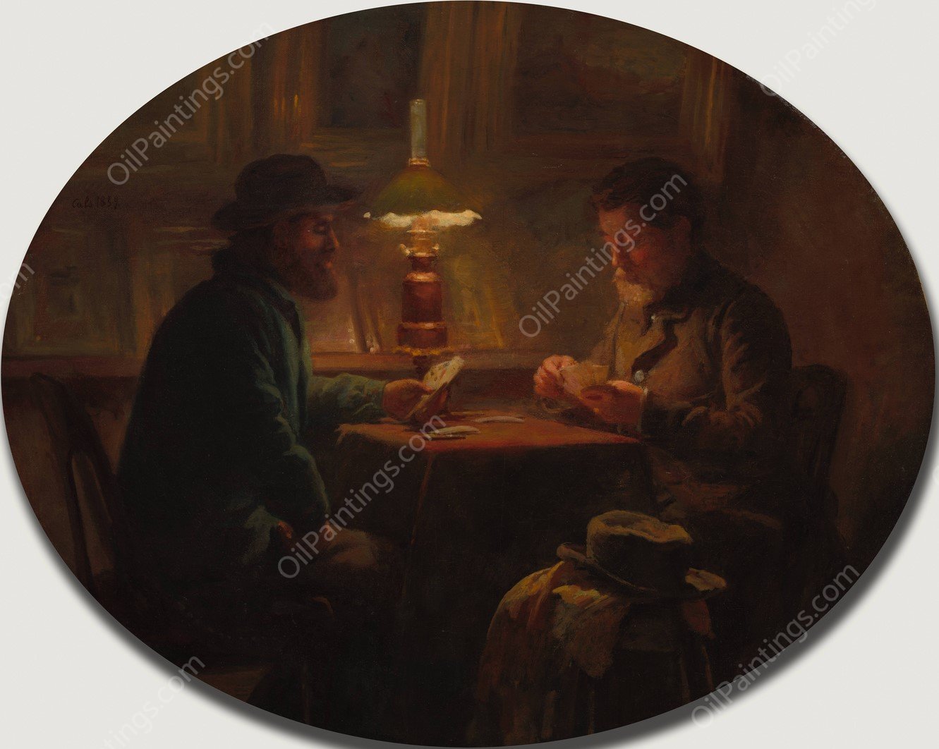 Card Game at 'le Pere Martin' by Adolphe-Felix Cals - Hand-Painted Oil Painting Reproduction