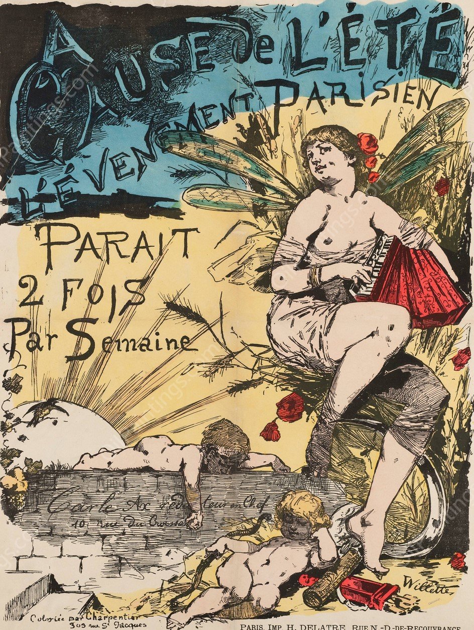 A Cause De L'ete N L'evenement Parisien  by Adolphe Leon Willette - Hand-Painted Oil Painting Reproduction