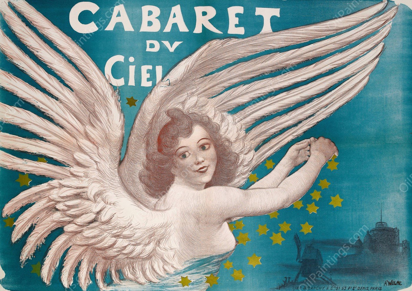 Cabaret Du Ciel  by Adolphe Leon Willette - Hand-Painted Oil Painting Reproduction