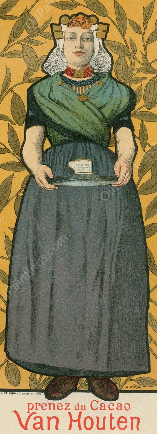 Cacao Van Houten  by Adolphe Leon Willette - Hand-Painted Oil Painting Reproduction