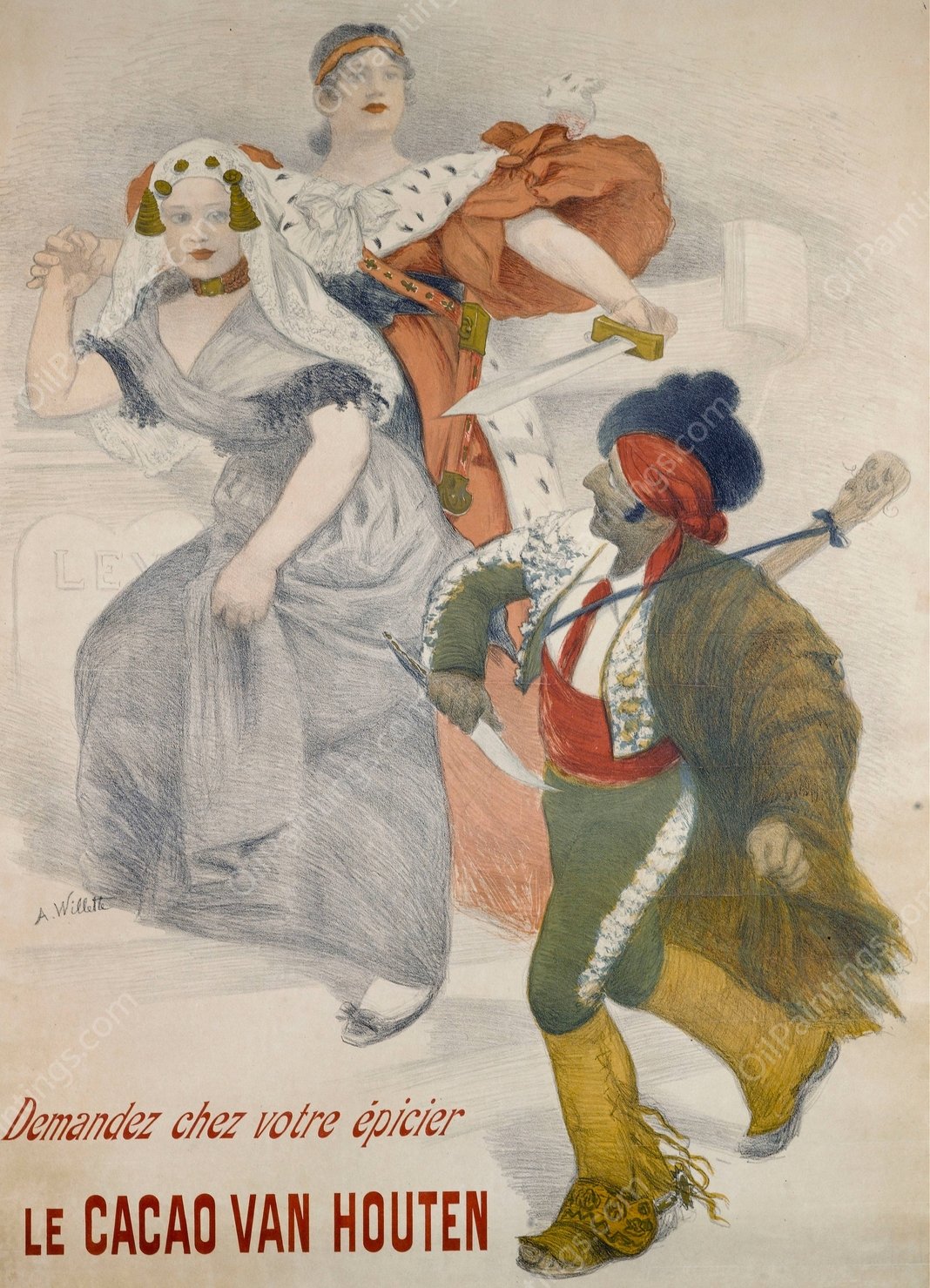 Demandez Chez Votre epicier Le Cacao Van Houten  by Adolphe Leon Willette - Hand-Painted Oil Painting Reproduction