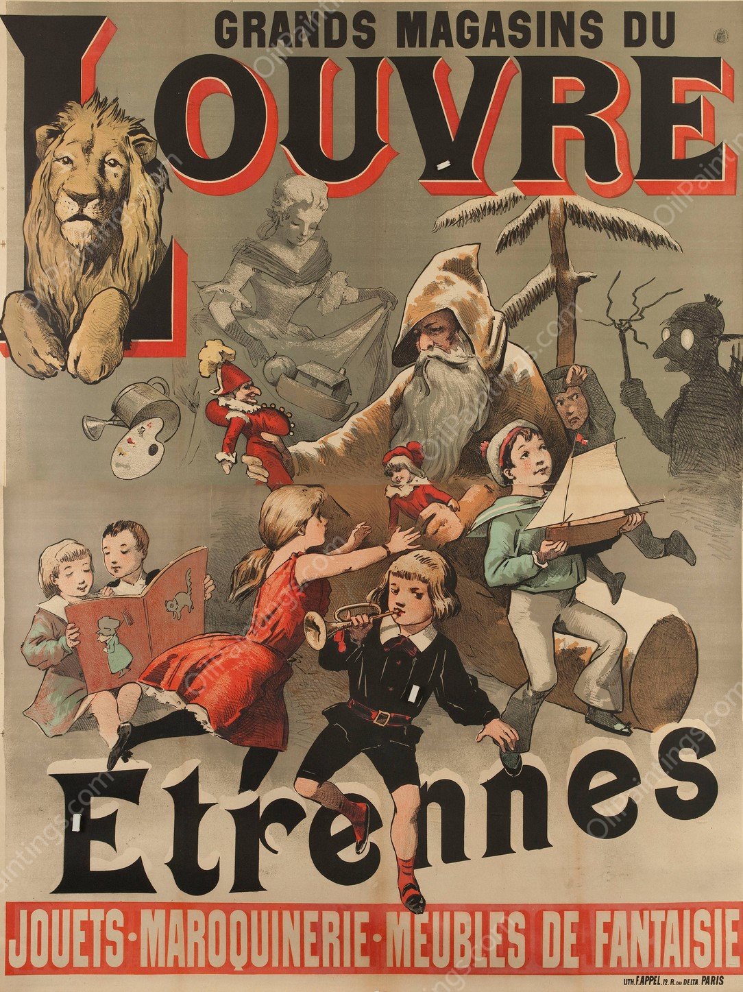 Grands Magasins Du Louvre  by Adolphe Leon Willette - Hand-Painted Oil Painting Reproduction