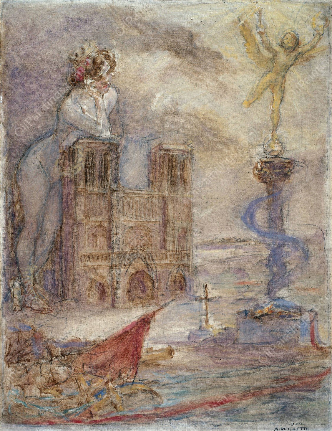 Notre Dame Of Paris  by Adolphe Leon Willette - Hand-Painted Oil Painting Reproduction