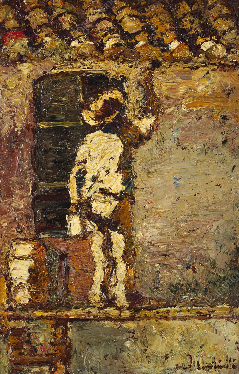 A painter at work on a house wall  by Adolphe Monticelli - Hand-Painted Oil Painting Reproduction