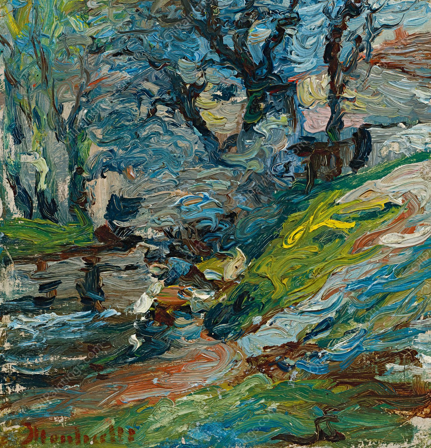 Au Bord De La Riviere, Marseilles by Adolphe Monticelli - Hand-Painted Oil Painting Reproduction