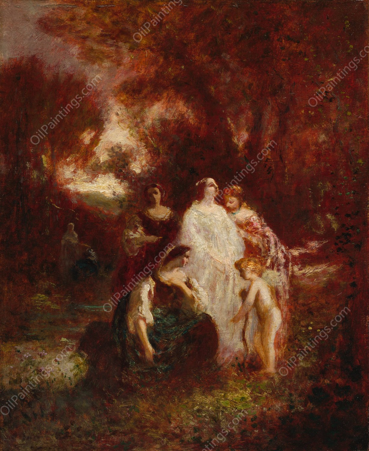 Figures in the Woods  by Adolphe Monticelli - Hand-Painted Oil Painting Reproduction