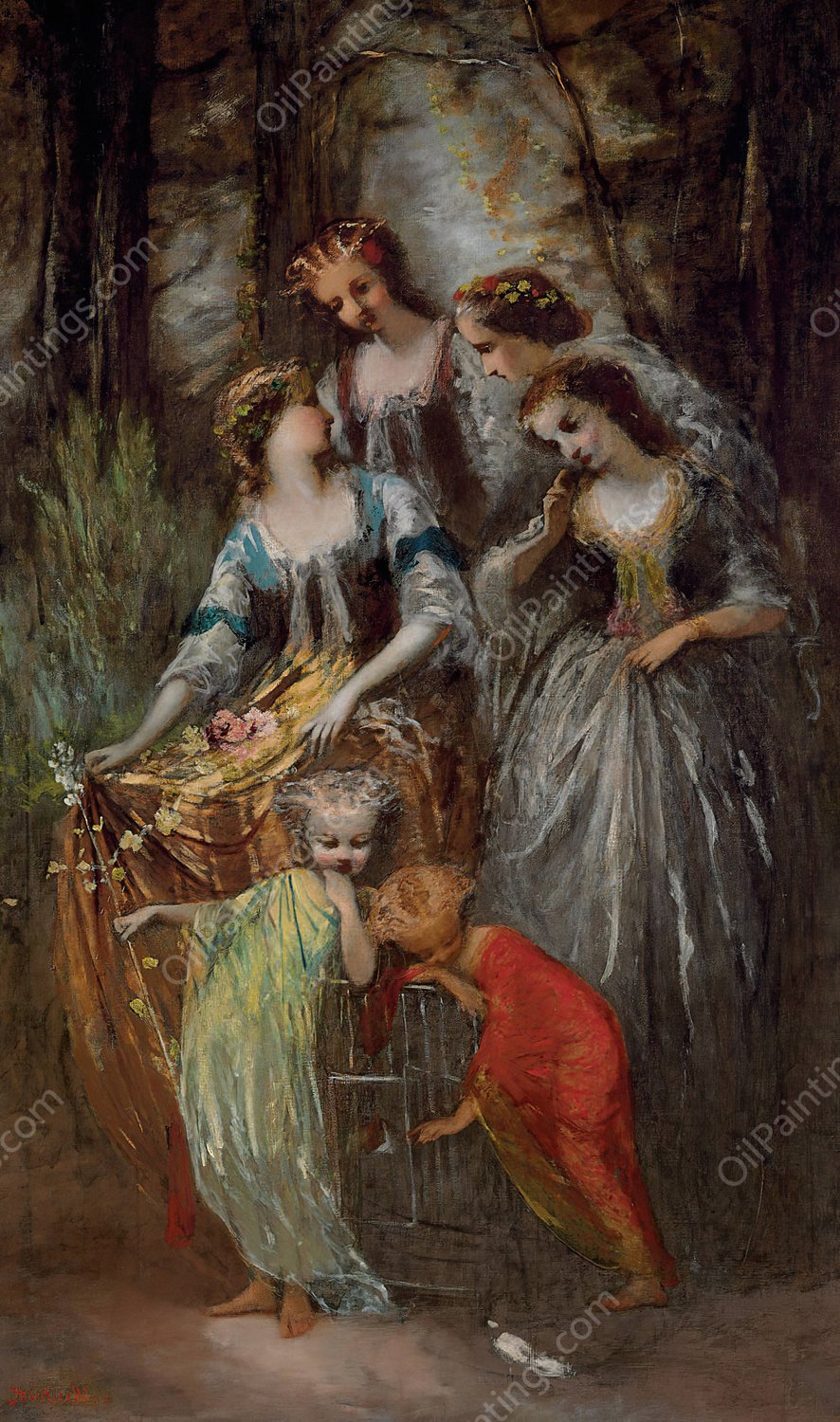 The Empress Eugenie and her attendants by Adolphe Monticelli - Hand-Painted Oil Painting Reproduction