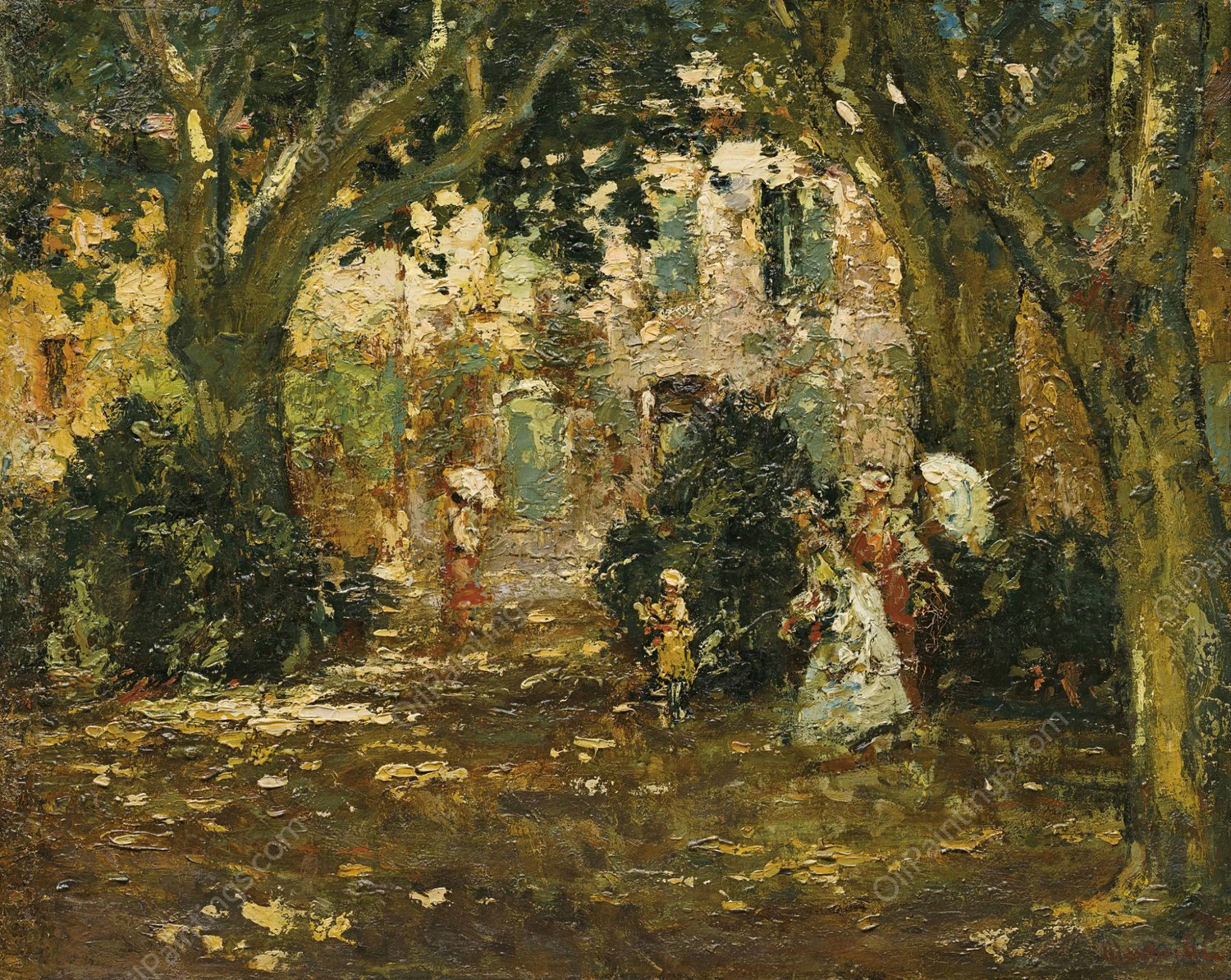 Women In A Garden by Adolphe Monticelli - Hand-Painted Oil Painting Reproduction