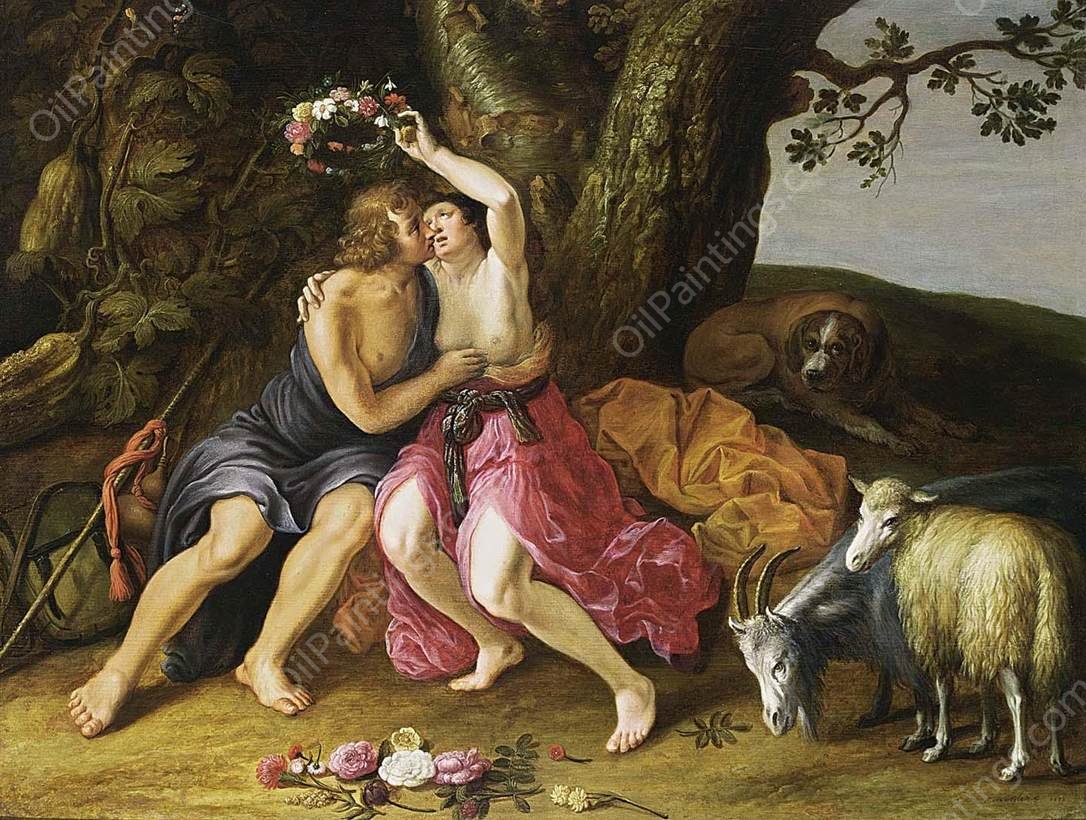 Amarillis Crowning Mirtillo by Adriaen Van Nieulandt The Younger - Hand-Painted Oil Painting Reproduction