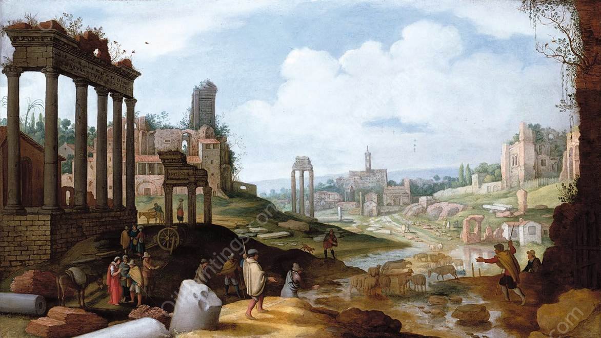 View of the Forum Romanum by Adriaen Van Nieulandt The Younger - Hand-Painted Oil Painting Reproduction