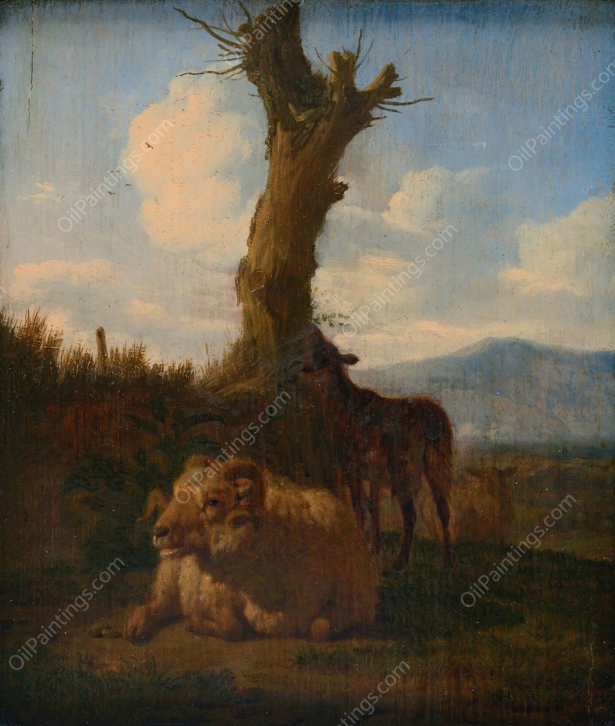 Italianate landscape with a ram, other sheep and a dead tree by Adriaen Van De Velde - Hand-Painted Oil Painting Reproduction