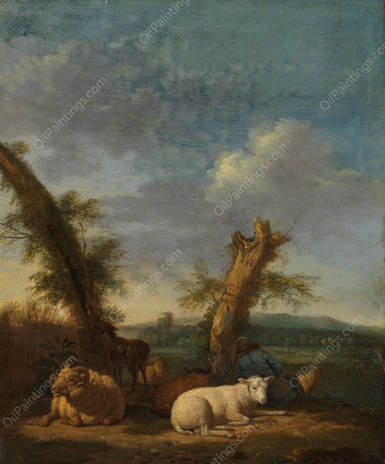 Landscape with Sheep and a Sleeping Shepherd  by Adriaen Van De Velde - Hand-Painted Oil Painting Reproduction