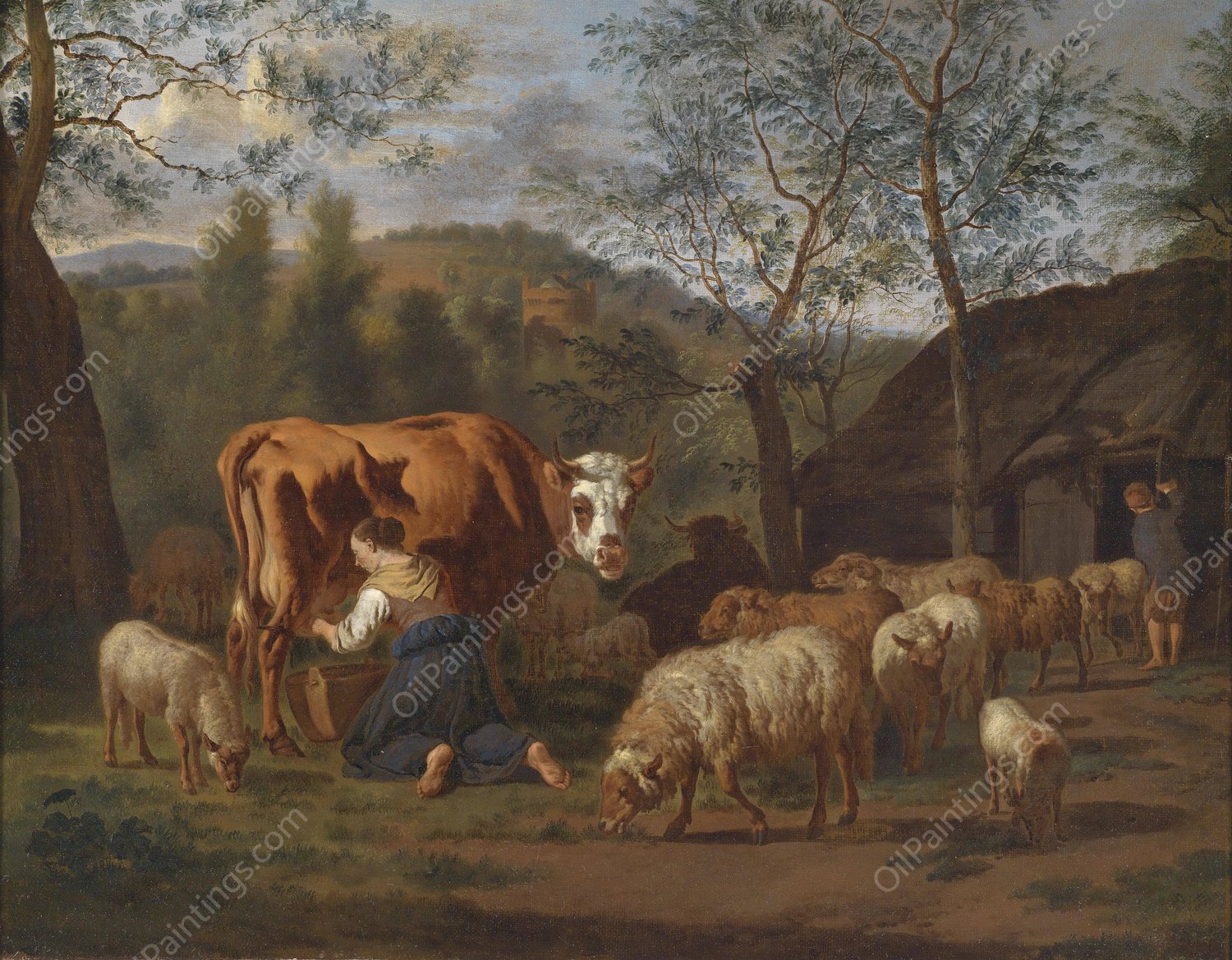 Melkende Magd by Adriaen Van De Velde - Hand-Painted Oil Painting Reproduction