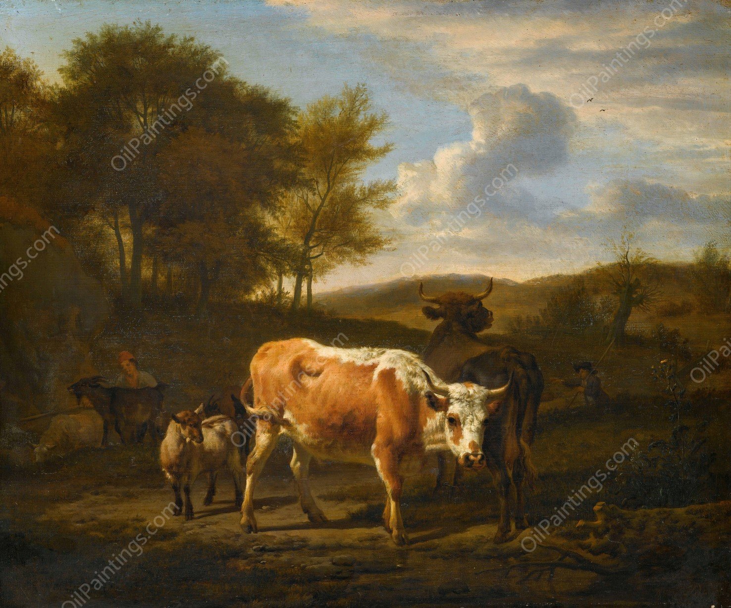 Mountainous Landscape with Cows  by Adriaen Van De Velde - Hand-Painted Oil Painting Reproduction