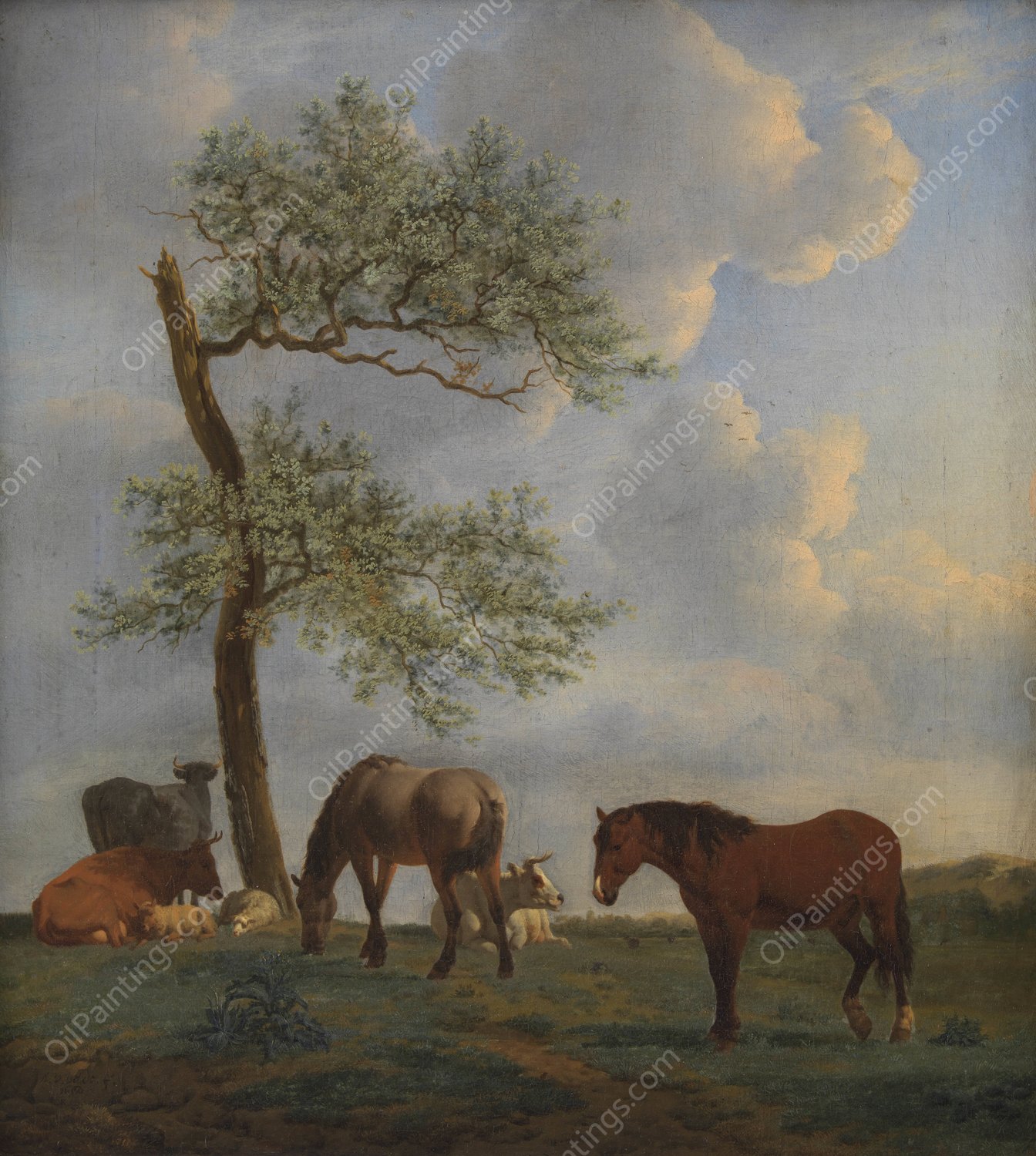 Pasture with Horses and Cattle  by Adriaen Van De Velde - Hand-Painted Oil Painting Reproduction