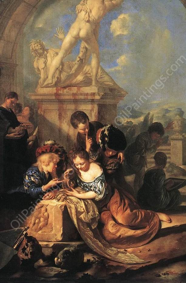 Children Playing Before a Hercules Group by Adriaen Van Der Werff - Hand-Painted Oil Painting Reproduction