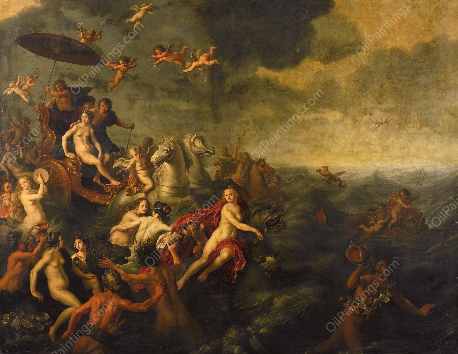 Galatea and Acis  by Adriaen Van Nieulandt - Hand-Painted Oil Painting Reproduction