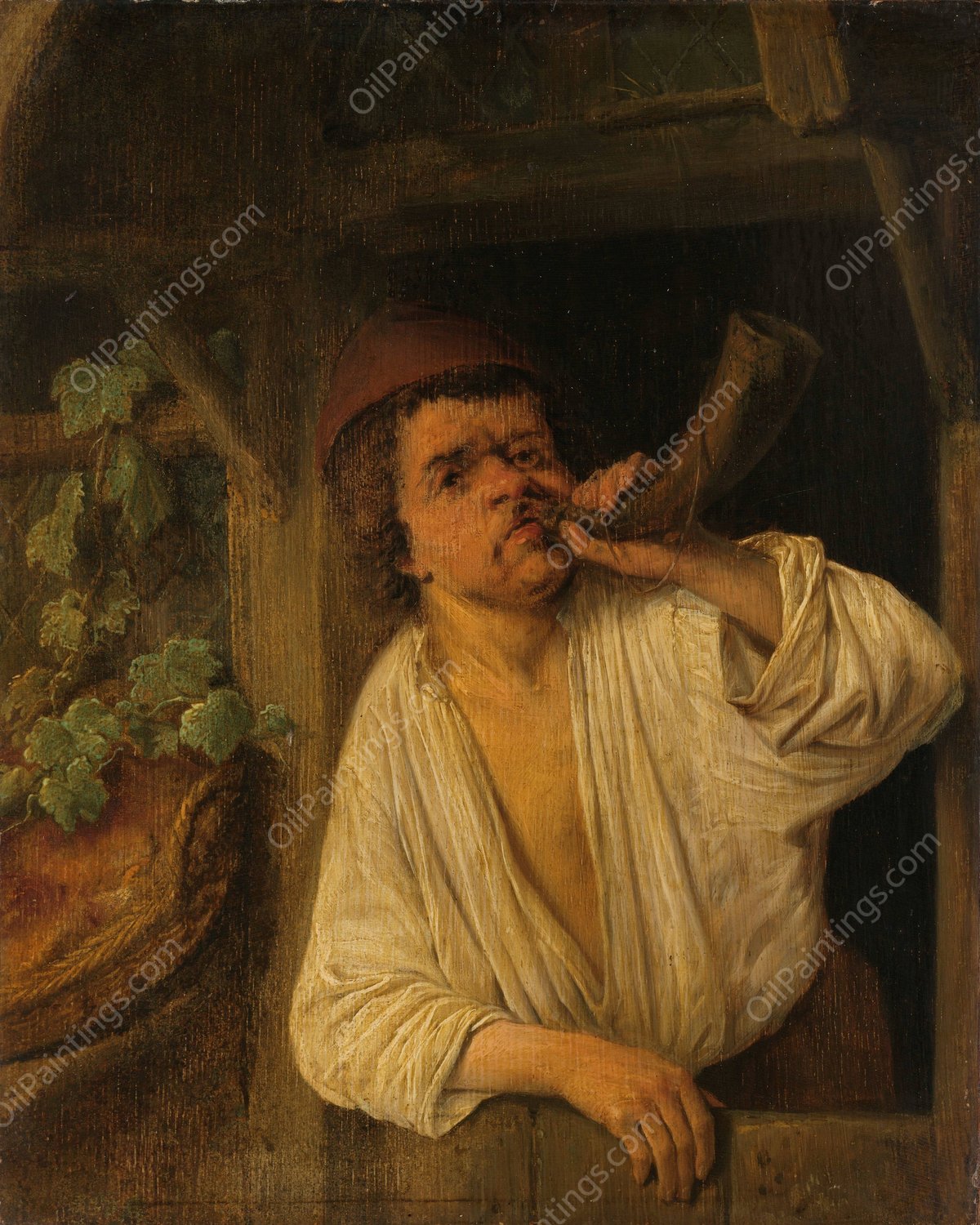 A Baker Sounding his Horn  by Adriaen Van Ostade - Hand-Painted Oil Painting Reproduction
