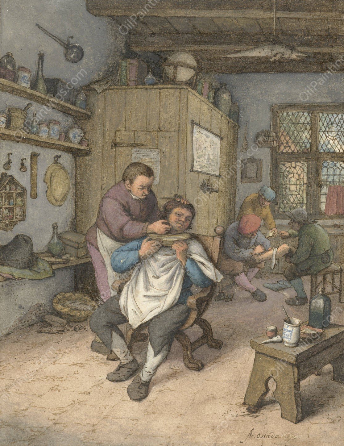 A Barbershop  by Adriaen Van Ostade - Hand-Painted Oil Painting Reproduction