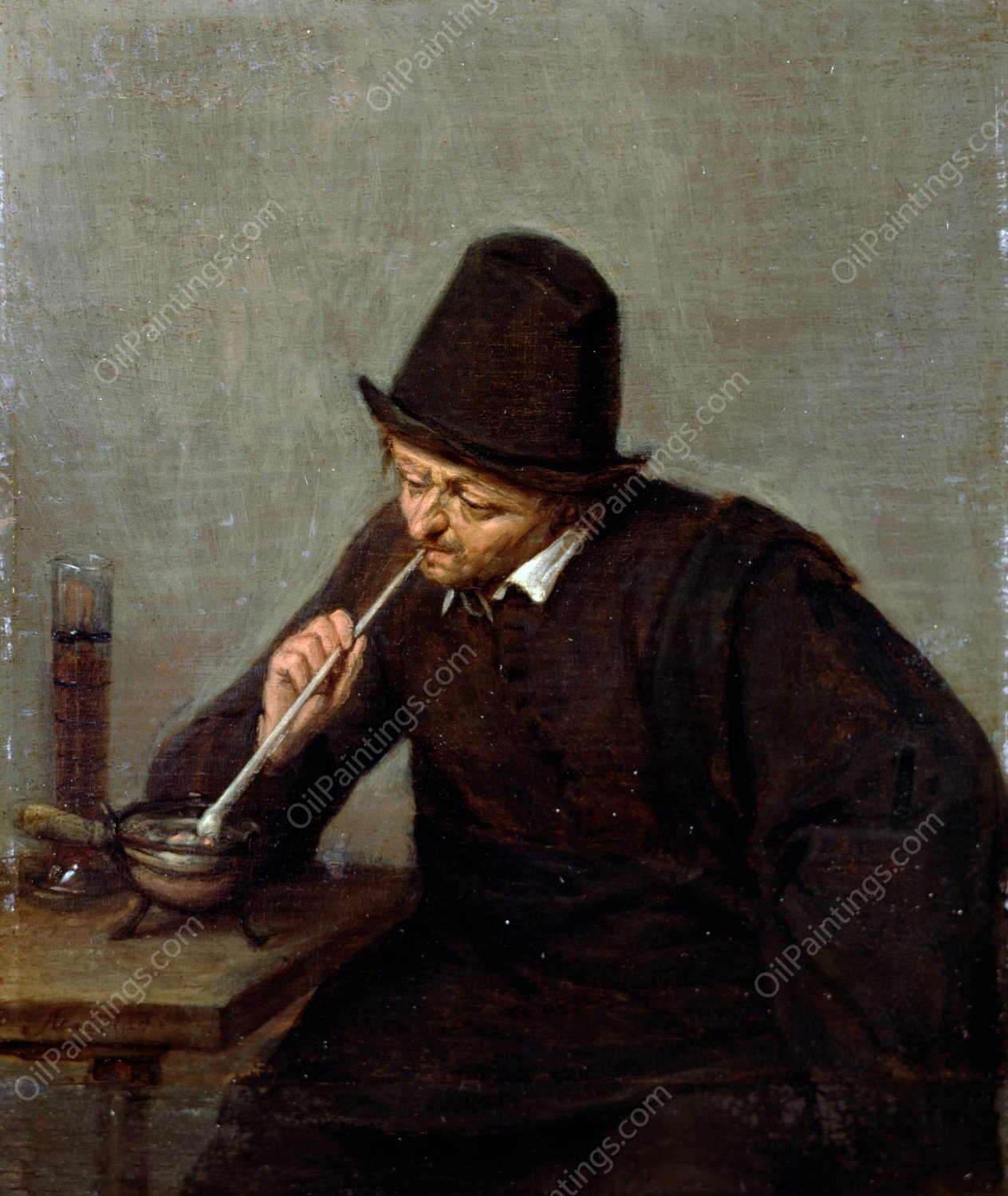 A Man Smoking by Adriaen Van Ostade - Hand-Painted Oil Painting Reproduction