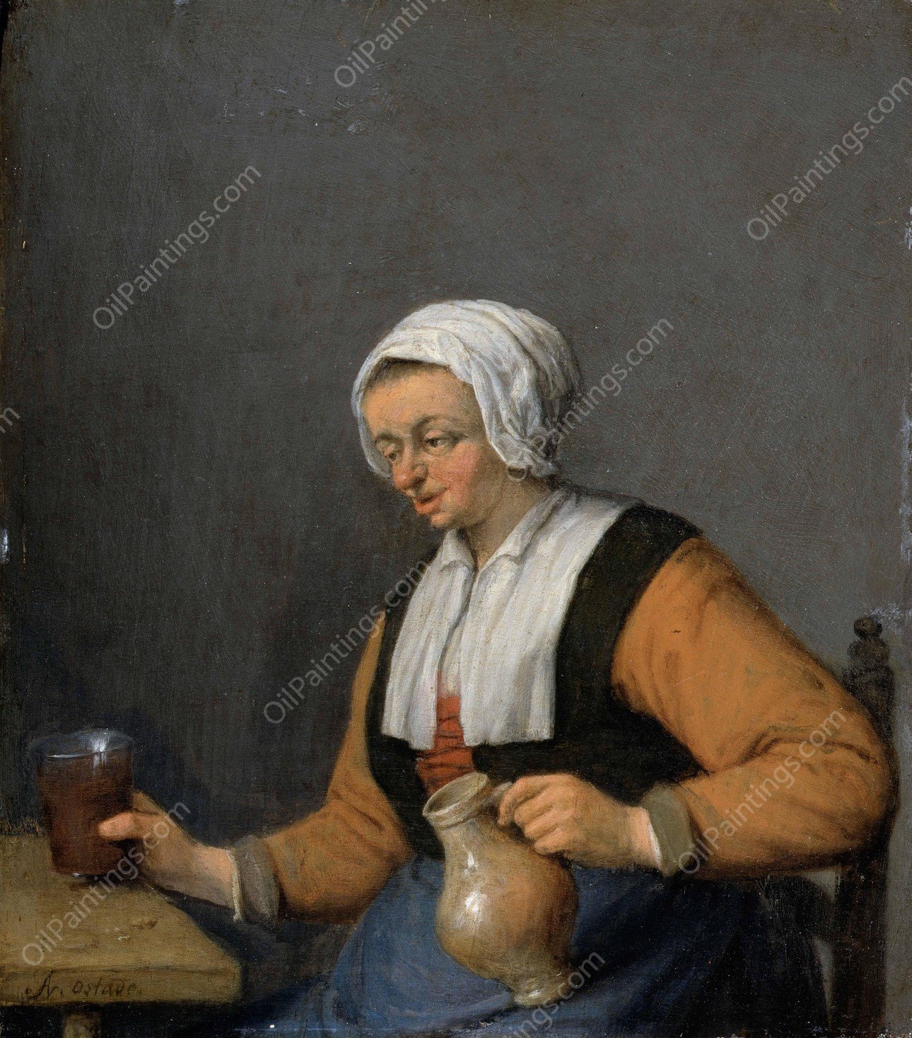 A Woman with a Beer-jug by Adriaen Van Ostade - Hand-Painted Oil Painting Reproduction