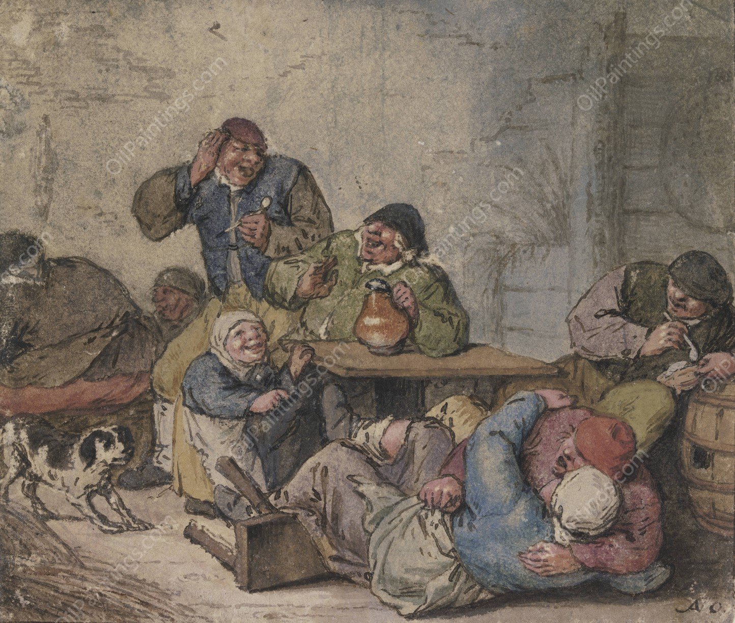 Ausgelassene Bauern im Wirtshaus  by Adriaen Van Ostade - Hand-Painted Oil Painting Reproduction