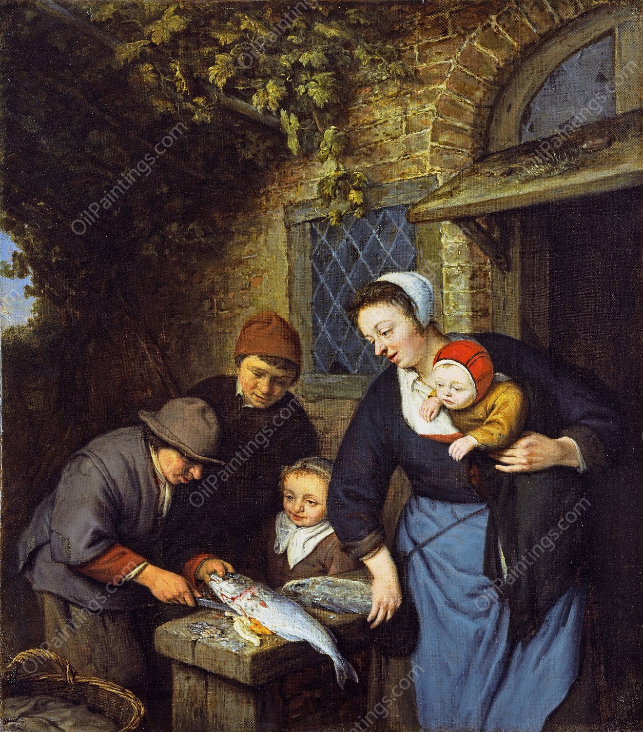Buying Fish  by Adriaen Van Ostade - Hand-Painted Oil Painting Reproduction
