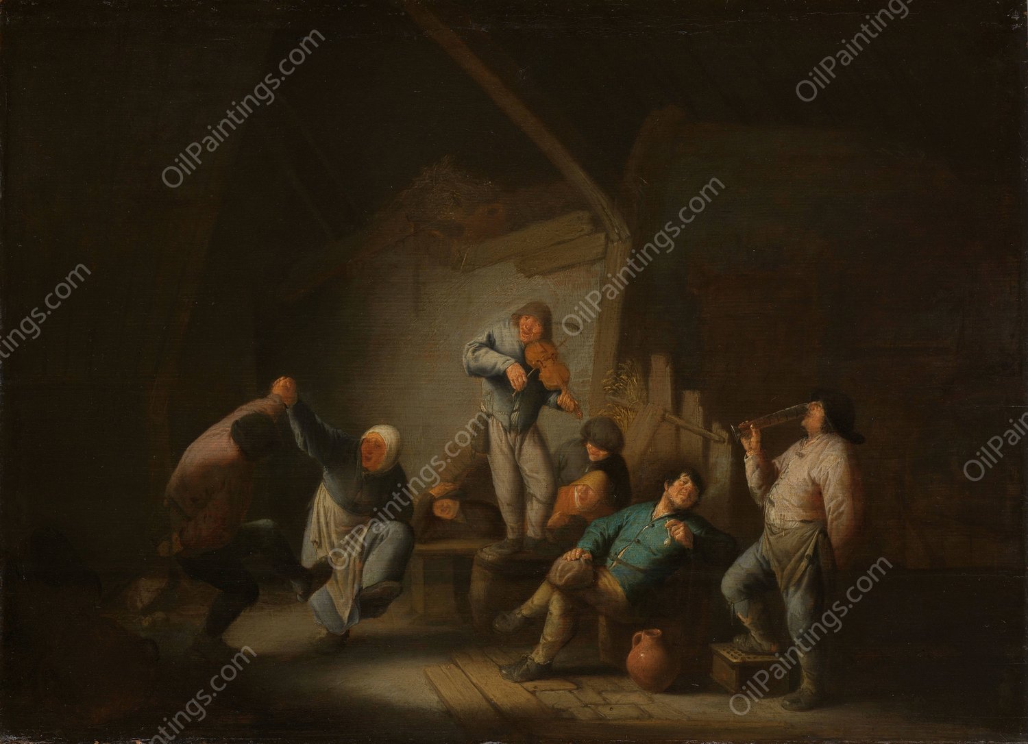 Dancing Couple  by Adriaen Van Ostade - Hand-Painted Oil Painting Reproduction