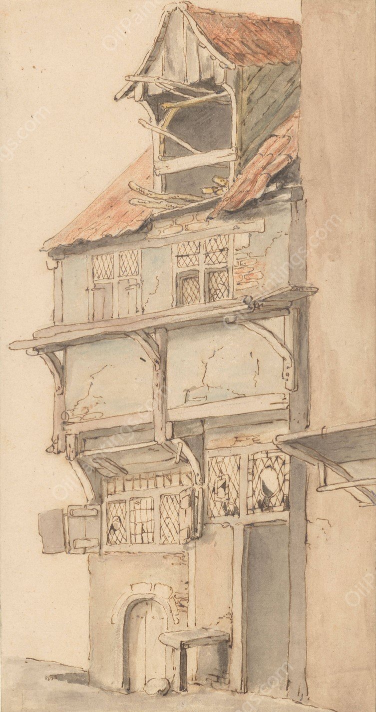 Gevel van een hoekhuis met open dakkapel  by Adriaen Van Ostade - Hand-Painted Oil Painting Reproduction