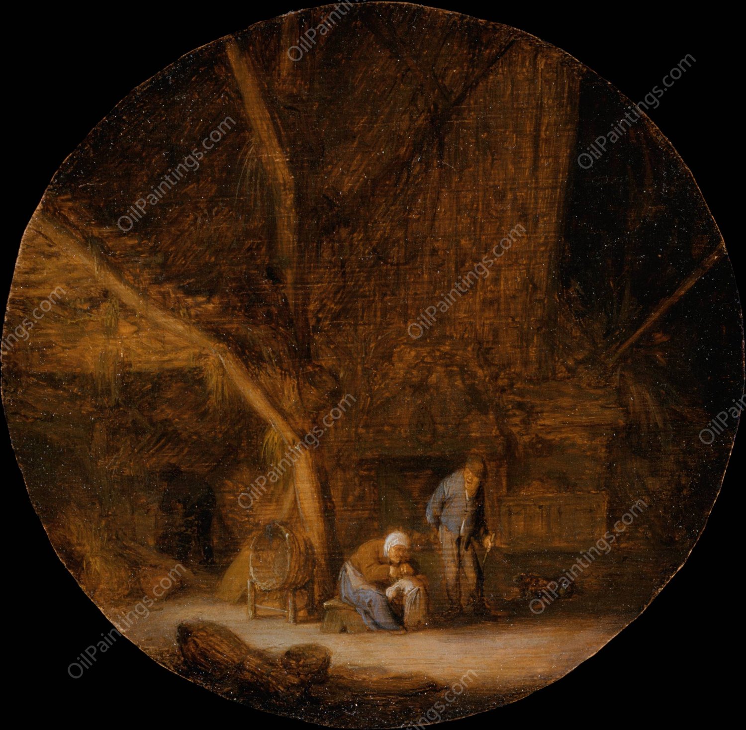 Interior with a Peasant Family  by Adriaen Van Ostade - Hand-Painted Oil Painting Reproduction