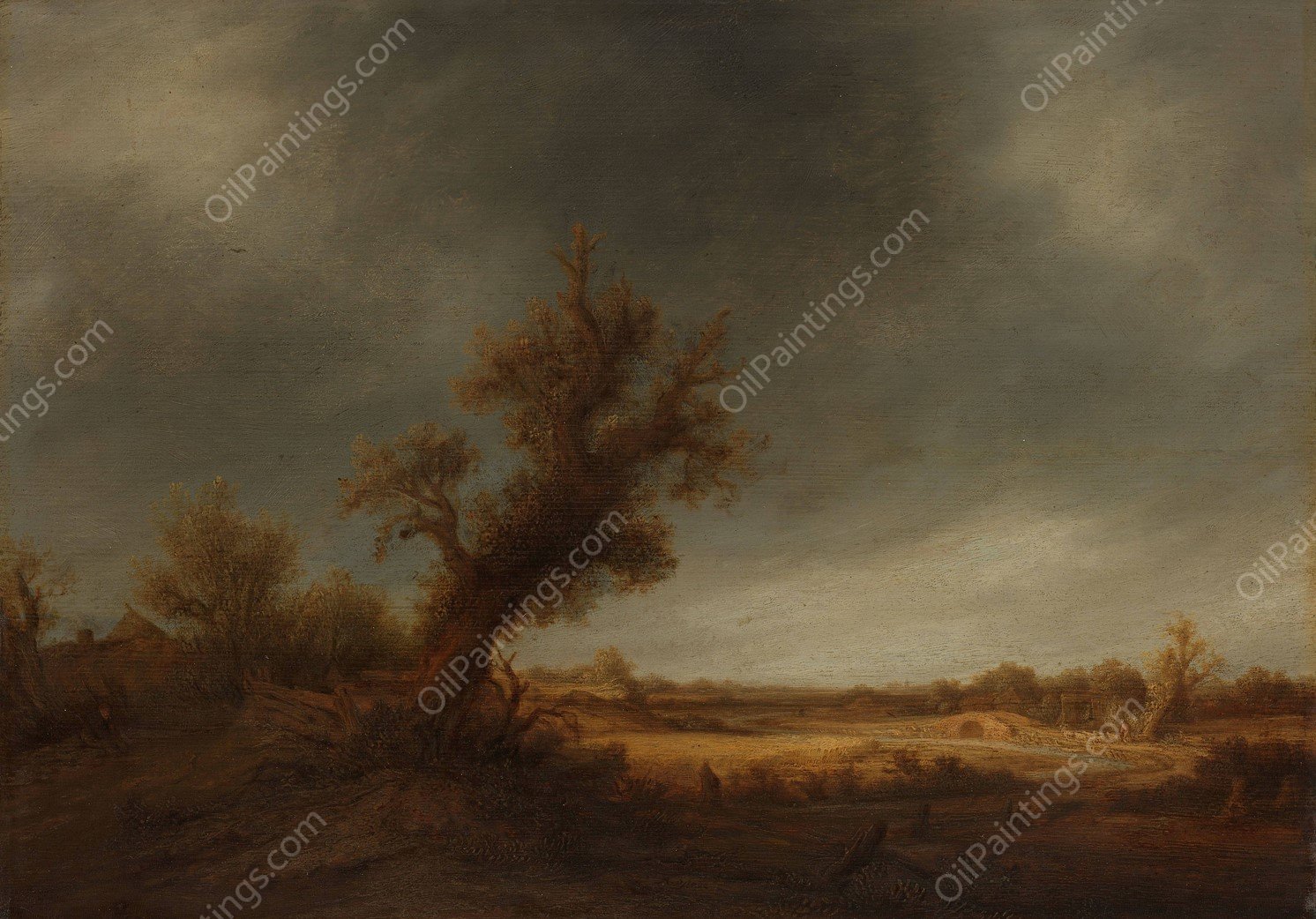 Landscape with an old oak  by Adriaen Van Ostade - Hand-Painted Oil Painting Reproduction