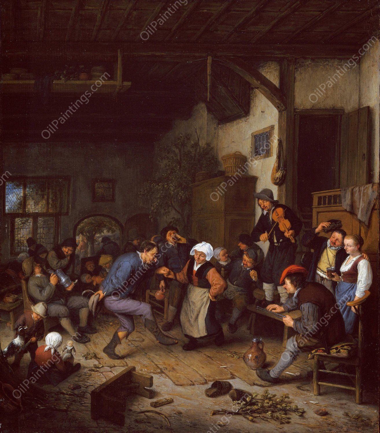 Merrymakers in an Inn  by Adriaen Van Ostade - Hand-Painted Oil Painting Reproduction