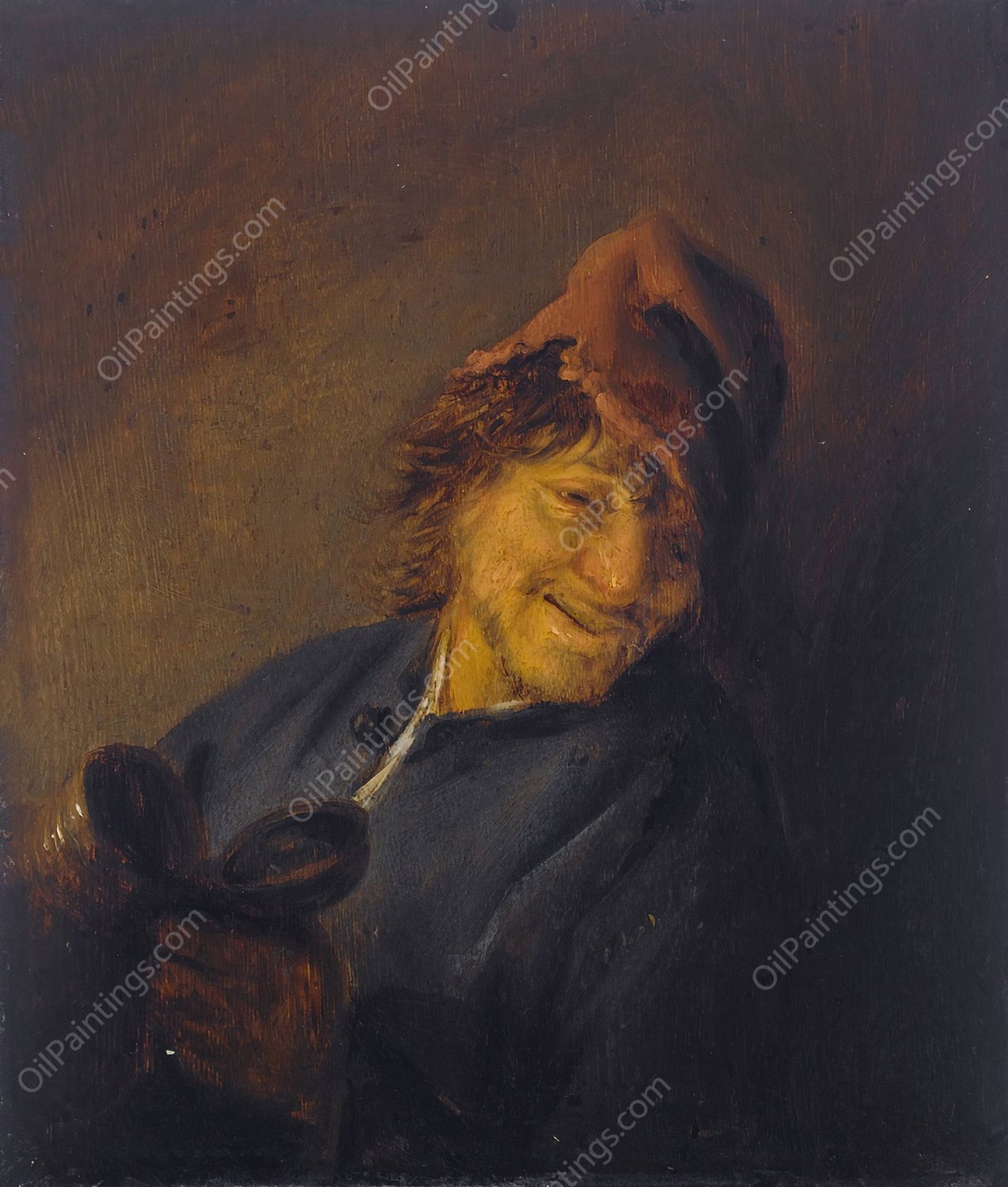 Peasant with a red cap holding a jug  by Adriaen Van Ostade - Hand-Painted Oil Painting Reproduction