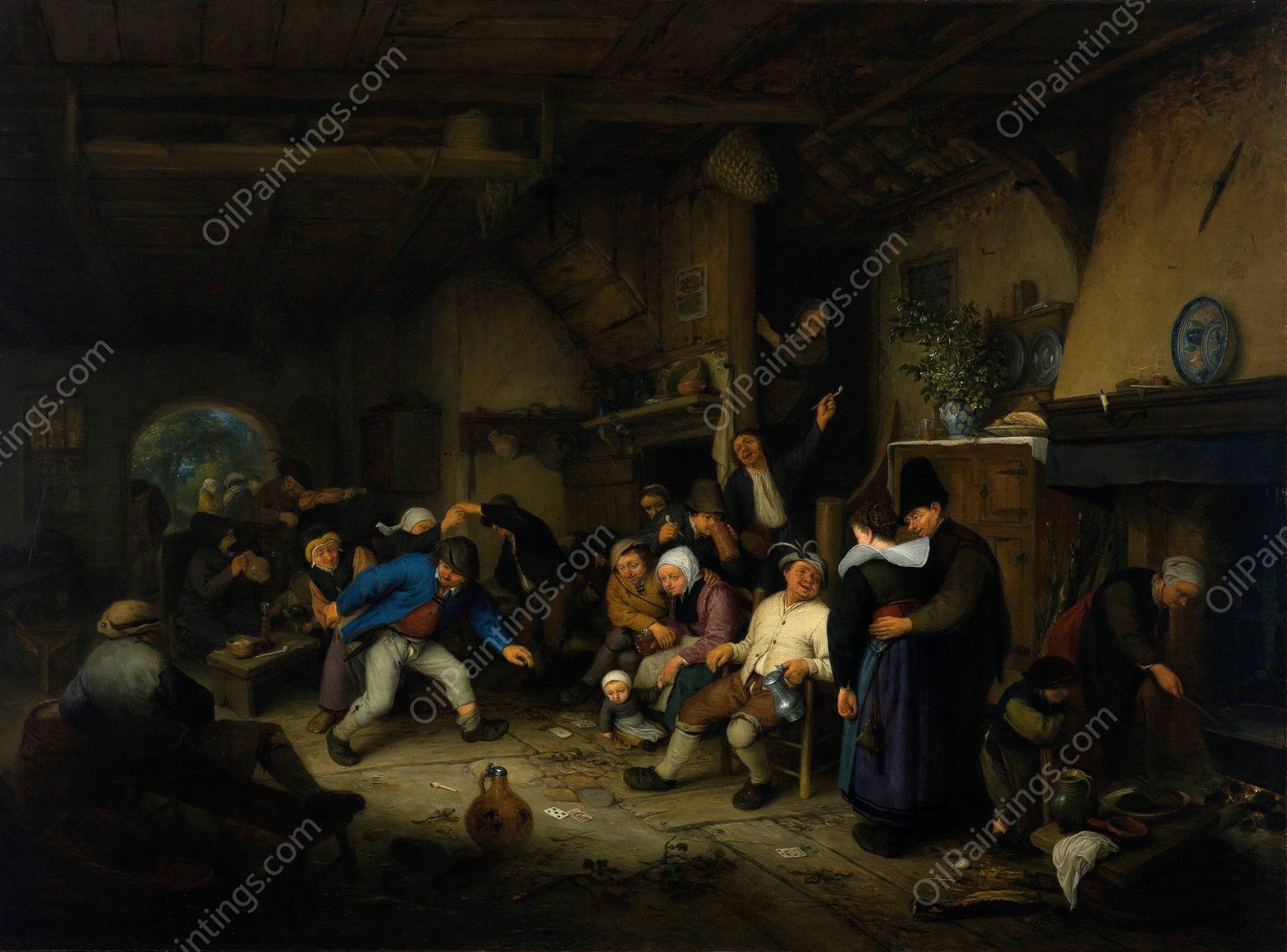 Peasants Dancing in a Tavern  by Adriaen Van Ostade - Hand-Painted Oil Painting Reproduction