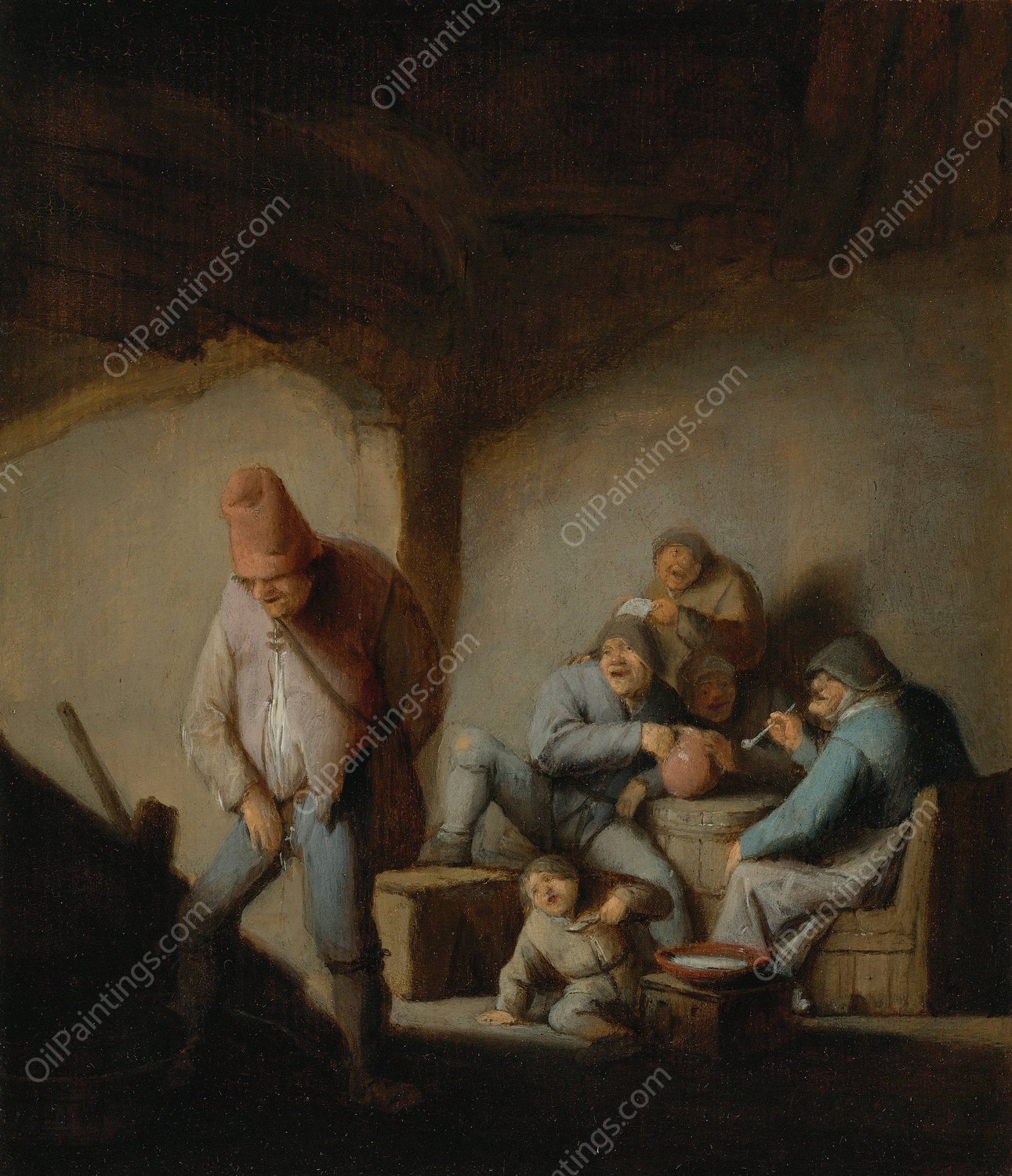 Peasants In The Interior Of An Inn by Adriaen Van Ostade - Hand-Painted Oil Painting Reproduction