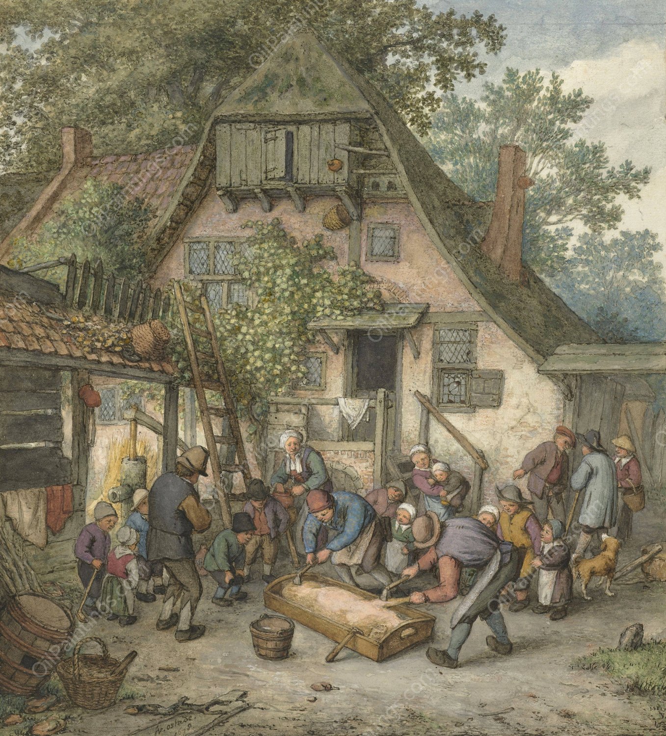 Scalding the Hog  by Adriaen Van Ostade - Hand-Painted Oil Painting Reproduction