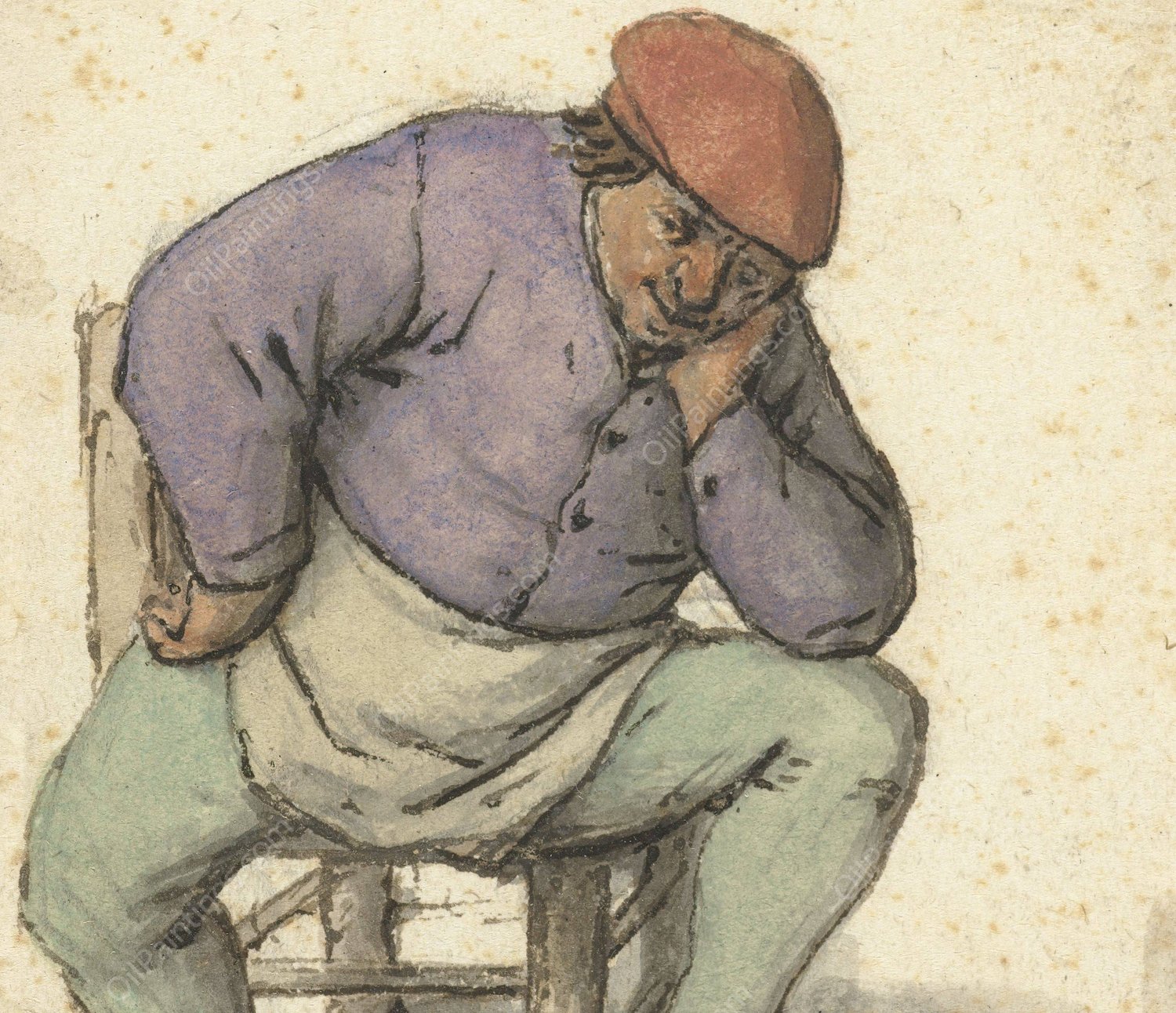 Seated Man, with his Left Foot on a Stove  by Adriaen Van Ostade - Hand-Painted Oil Painting Reproduction