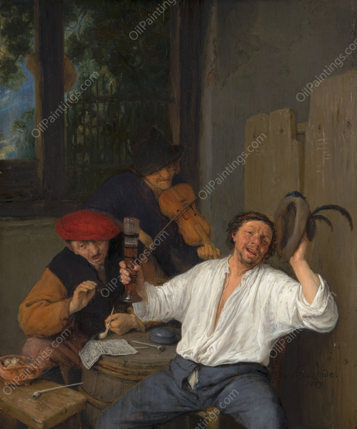 The Merry Drinkers  by Adriaen Van Ostade - Hand-Painted Oil Painting Reproduction