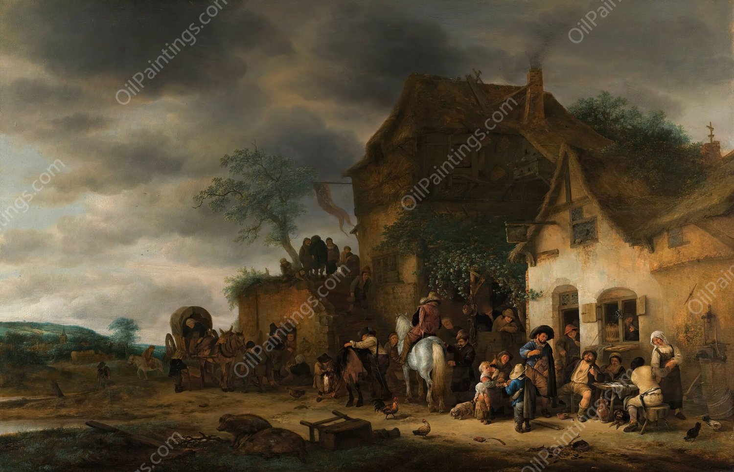 Travellers Halted At A Country Inn by Adriaen Van Ostade - Hand-Painted Oil Painting Reproduction