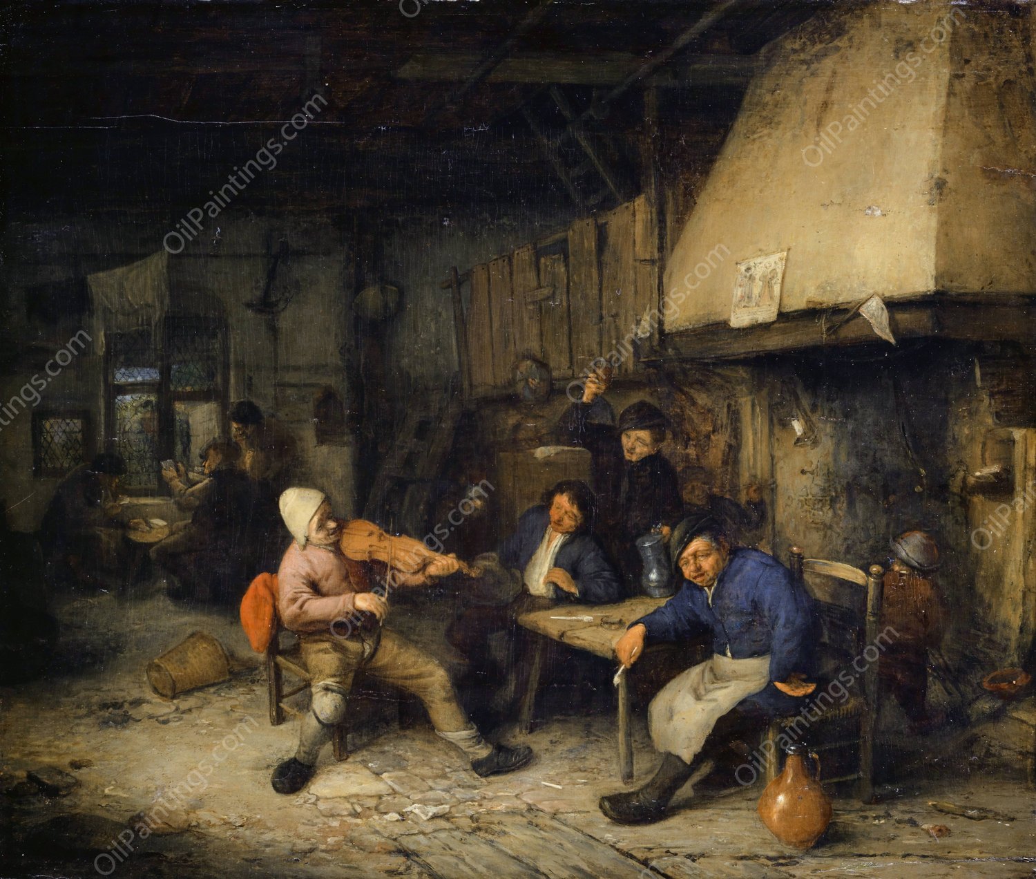Violin Player and Drinking Farmers in a Tavern II  by Adriaen Van Ostade - Hand-Painted Oil Painting Reproduction