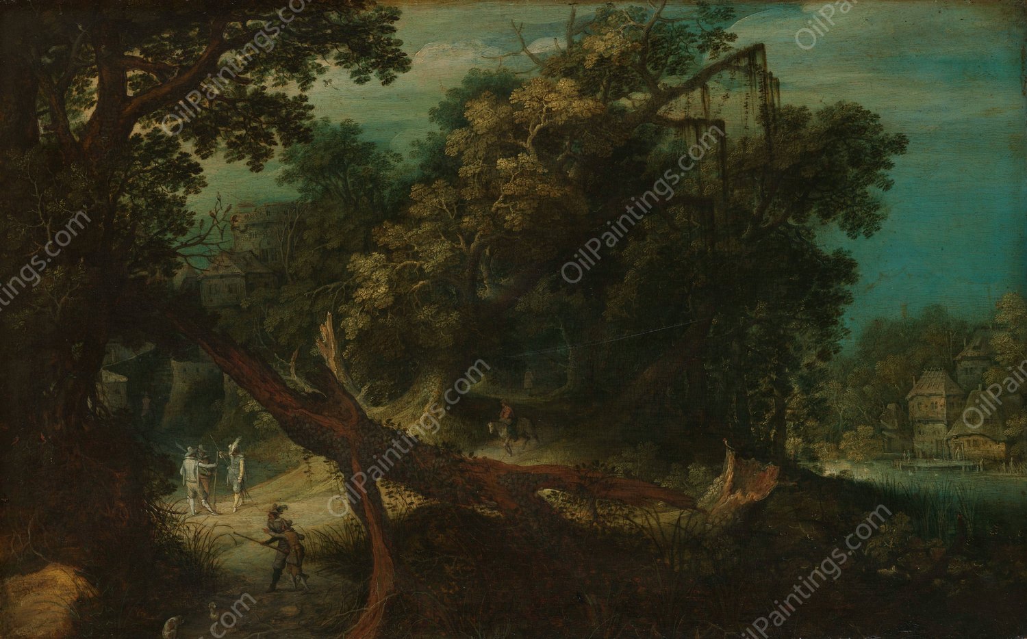 Shooters in a Forest Glade  by Adriaen Van Stalbemt - Hand-Painted Oil Painting Reproduction
